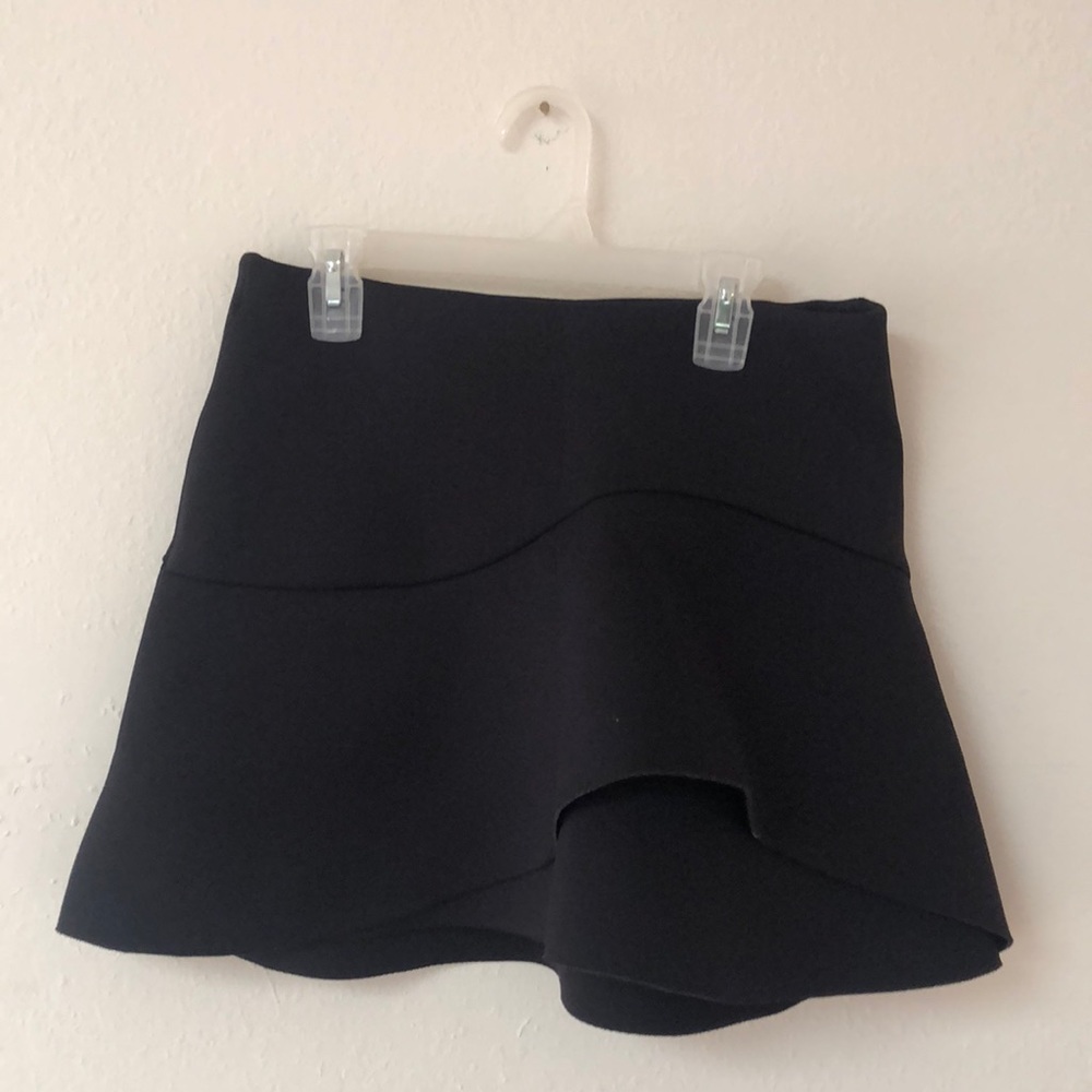 H&M Neoprene Black Mini Skirt w Front Ruffle